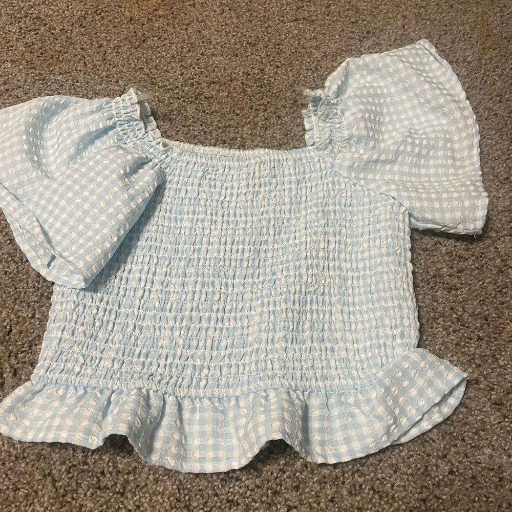 Art Class Sky Blue Gingham Smocked Blouse